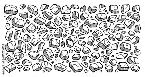 Collection of hand drawn irregular stones and rubble in sketch style