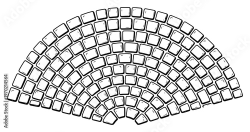 Radial cobblestone pavement pattern in fan shape hand drawn vector style