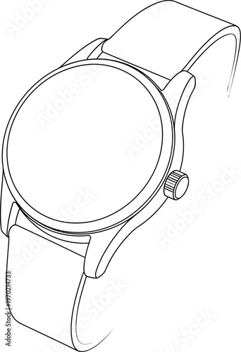 A drawing of a watch with a blank face