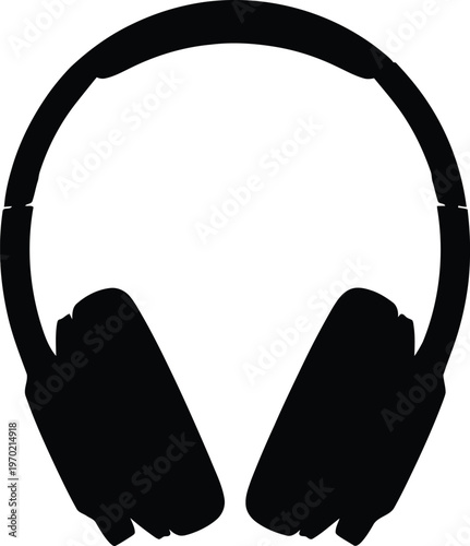 A black silhouette of headphones on a white background