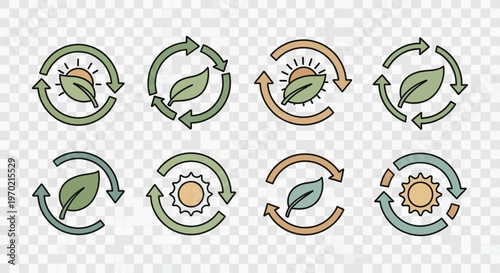 Renewable Energy and Environmental Sustainability Icons Set