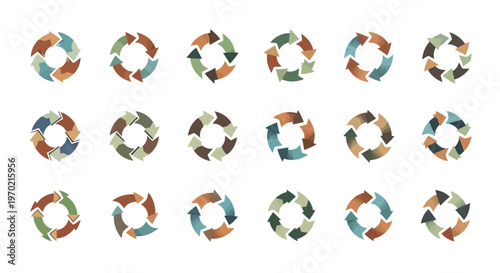 Watercolor Circular Arrow Patterns Set for Cycle and Process Concepts