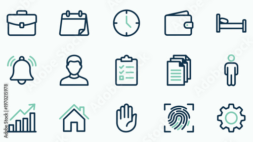 Set of Business and Productivity Line Icons in Blue and Green