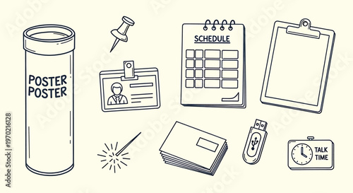 Stationery collection sketch isolated on transparent background pens notebooks and office supplies