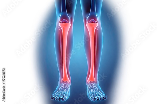 Human leg bones pain tibia fibula knee joint inflammation skeletal anatomy medical illustration lower limbs healthcare isolated on white background