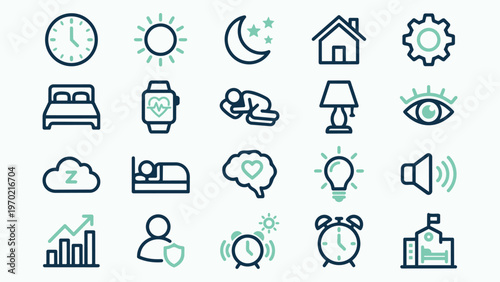 Modern Sleep Cycle and Productivity Line Icons