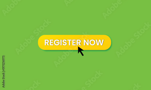 Yellow Register Now Button with Mouse Cursor Pointer on Green Screen Background for Video Editing and Chroma Key Motion Graphics Overlay