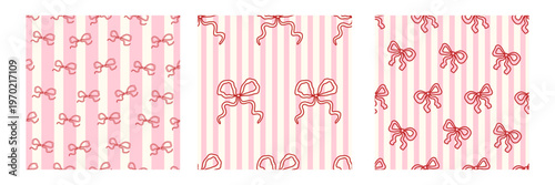 Seamless pink bow pattern set with delicate ribbons on soft background. Cute flirtatious print perfect for gift wrap, feminine fashion design, or trendy aesthetic texture.