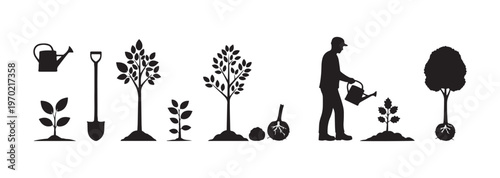 Tree planting symbols illustrated in clean vector format.