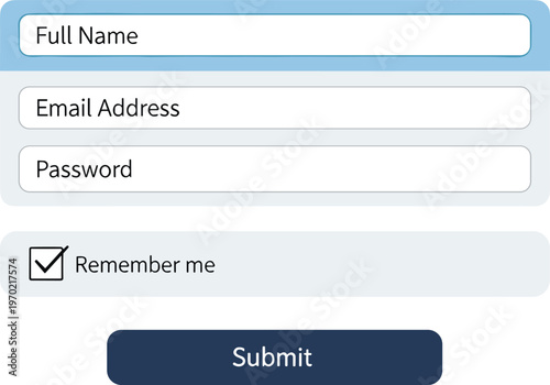 user login form interface with email password fields, registration input design, web authentication concept modern ui ux flat illustration