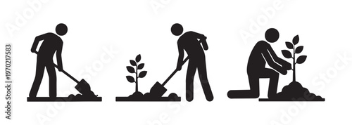 Vector set of tree planting illustrations.