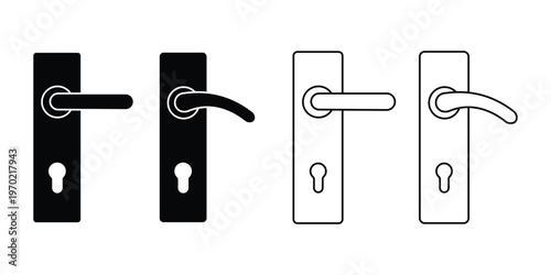 Door Handle Icon Set – Doorknob, Lock, Home Security Vector