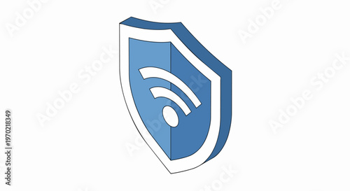 Isometric Blue Security Shield with Wi-Fi Icon - Wireless Network Data Protection and Cybersecurity Concept