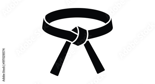 A black belt tied in a traditional martial arts knot depicted as a striking silhouette high quality professional