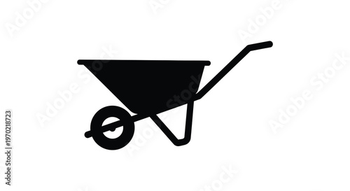 A stark black silhouette depicts a classic wheelbarrow emphasizing its functional shape and form silhouette high quality professional