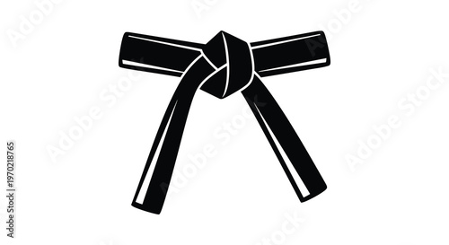 A black belt intricately knotted and lying flat is depicted in a striking minimalist silhouette high quality professional