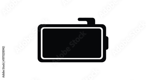 A simple black silhouette depicts a battery icon with a clear outline and filled interior silhouette high quality