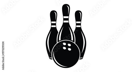 A striking black depiction showcases bowling pins and a ball creating a bold iconic silhouette high quality professional
