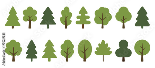 Vector trees collection for gardening apps and environmental concepts showing diverse foliage and structures