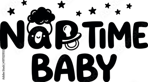Nap time baby lettering with stars and pacifier vector art