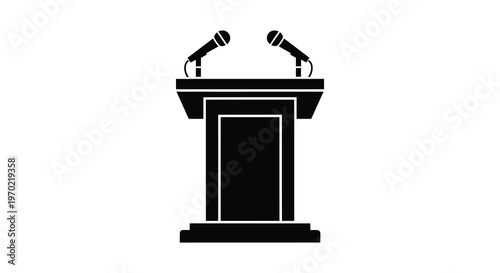A black silhouette of a podium with two microphones representing public speaking or a press conference silhouette