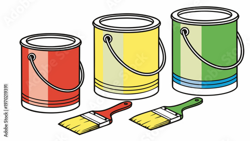 Colorful paint cans with paintbrush

