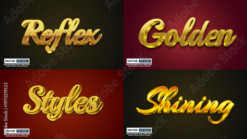 Golden text effects styles with reflex, shining, and golden examples, text effect, graphic design, decorative text, graphic resources, design element, gold text, metallic effect, digital art