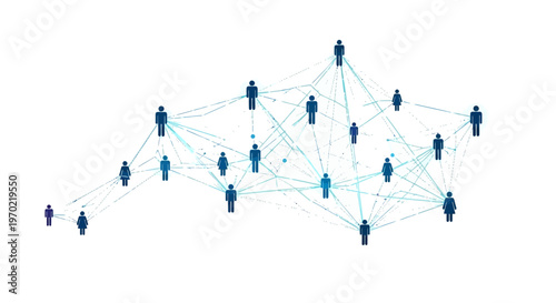 Network of people icons connected by lines on a white background illustration