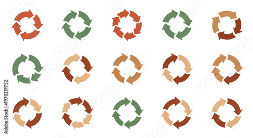 Circular Arrow Icons Set for Recycle, Refresh, and Continuous Flow Concepts