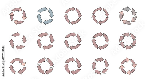 Circular Arrow Icons Set for Refresh, Cycle, Process, Loop, and Reload Concepts