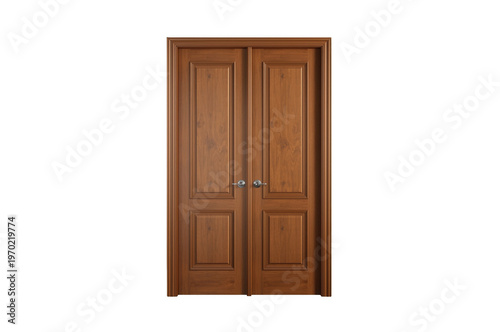 Wooden double door with frame on transparent background