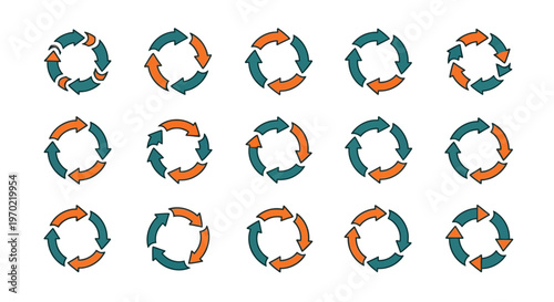 Circular Arrows Cycle Icons Set for Refresh, Process, and Workflow Concepts