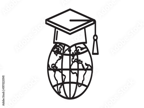 Global education a graduation cap resting upon a detailed illustration of planet earth