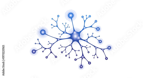 An illustration of a neuron with branches and connections on a white background.