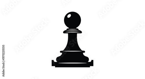 A stark black pawn chess piece is presented on a white background forming a dramatic silhouette high quality