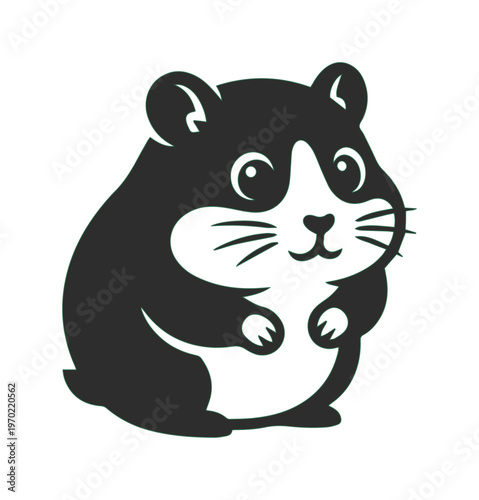 Minimalist hamster vector illustration, cute black and white rodent character, simple pet animal icon for logo design and children's graphics