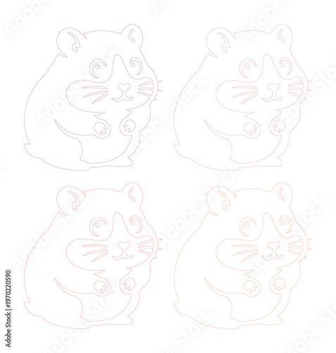 Minimalist hamster line art collection, set of 4 cute rodent vector illustrations, simple pink outline pet drawings for coloring and crafts