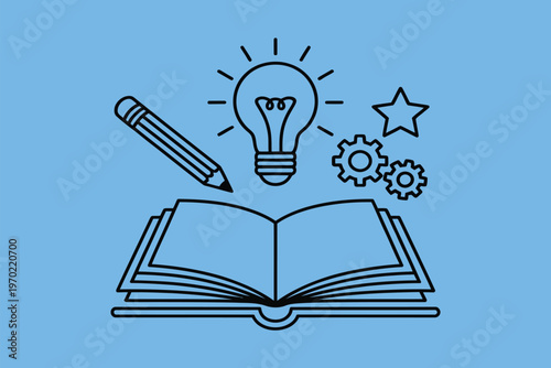 Education concept illustration for digital platforms, presentations and courses, vector design representing innovative learning and idea generation.