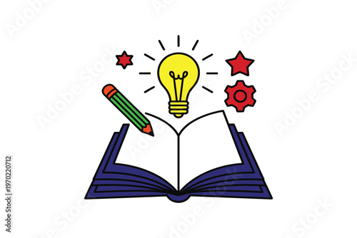 Education concept illustration for digital platforms, presentations and courses, vector design representing innovative learning and idea generation.