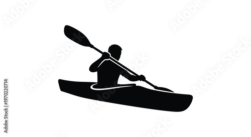 A striking black silhouette depicts a kayaker paddling on calm waters showcasing outdoor recreation silhouette high quality professional