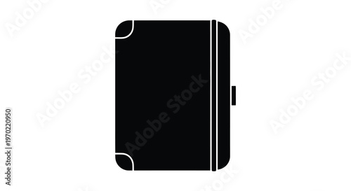 A stark black outline depicts a vintage suitcase on a plain white background creating a strong silhouette