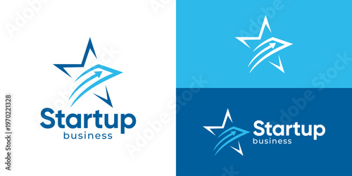 Creative simple startup logo template. Abstract star with arrow up and paper for Business startup logo design vector illustration.