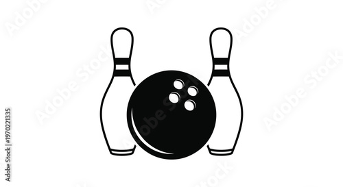 A stark black and white depiction of bowling pins and a ball showcasing a minimalist silhouette high quality