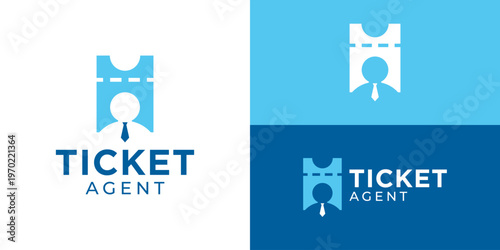 Creative simple ticket agent logo template. People human person with ticket logo design vector illustration.