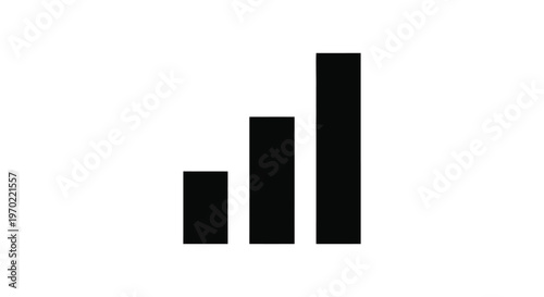 A simple graphic displays three ascending rectangular bars in black representing growth or data points silhouette high quality