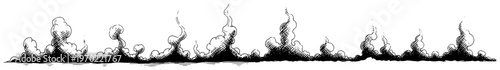 Long horizontal border of decorative smoke or steam clouds in vintage engraving style
