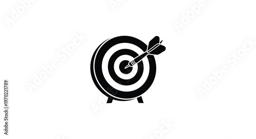 A black dart hitting the center of a circular target displaying precision and skill silhouette high quality professional