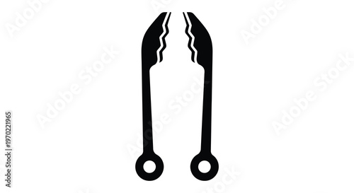 A minimalist depiction of black kitchen tongs featuring circular handles and a distinct sharp silhouette high quality professional