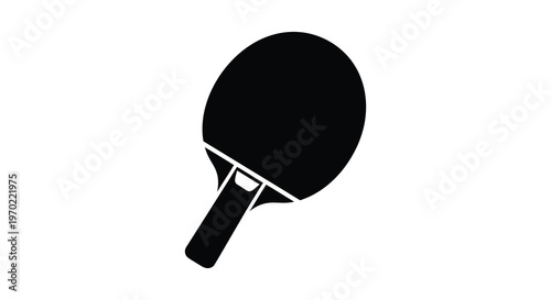 A stark black silhouette of a table tennis paddle against a plain white background representing the sport silhouette