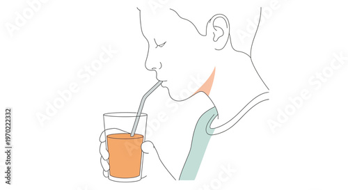 Man drinking juice through straw.